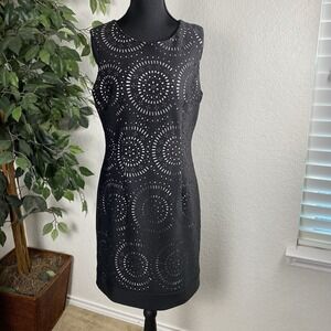White House Black Market Dress 8 Black Nude Laser Cut Sheath Lined Sleeveless